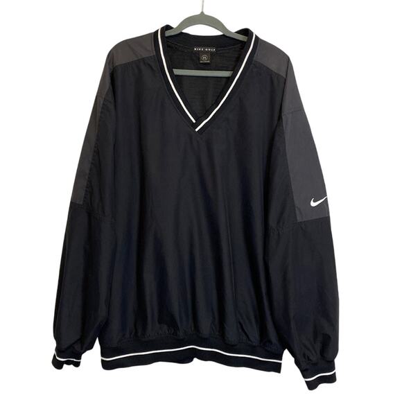 Vintage 90s NIKE GOLF Windbreaker Pullover Jacket Men's XL V Neck Black/Grey - Picture 1 of 12